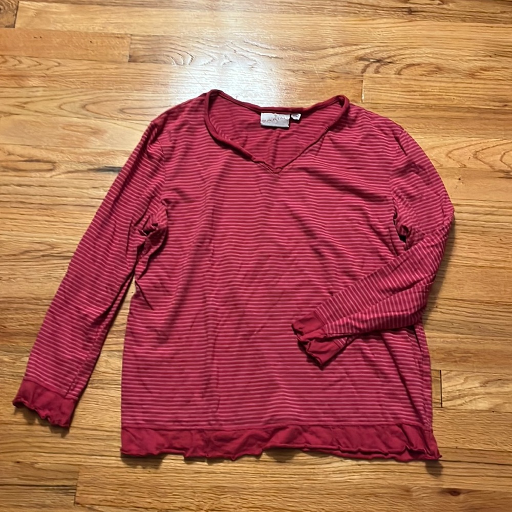 Dakini striped v-neck long sleeve top- red- size large
